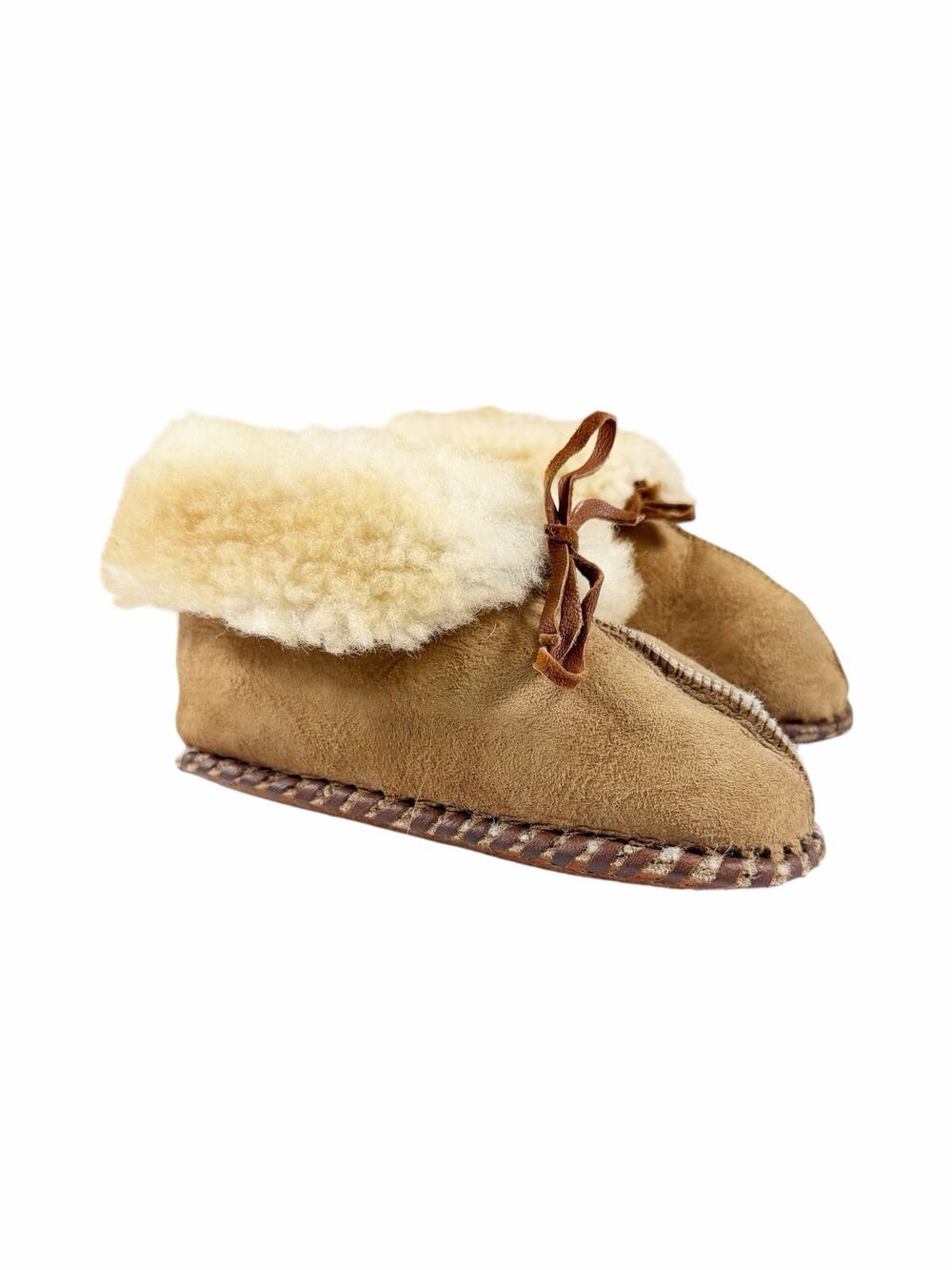 Handmade Genuine Sheepskin Suede Slippers Tan Soft Sole Toddler Size 8